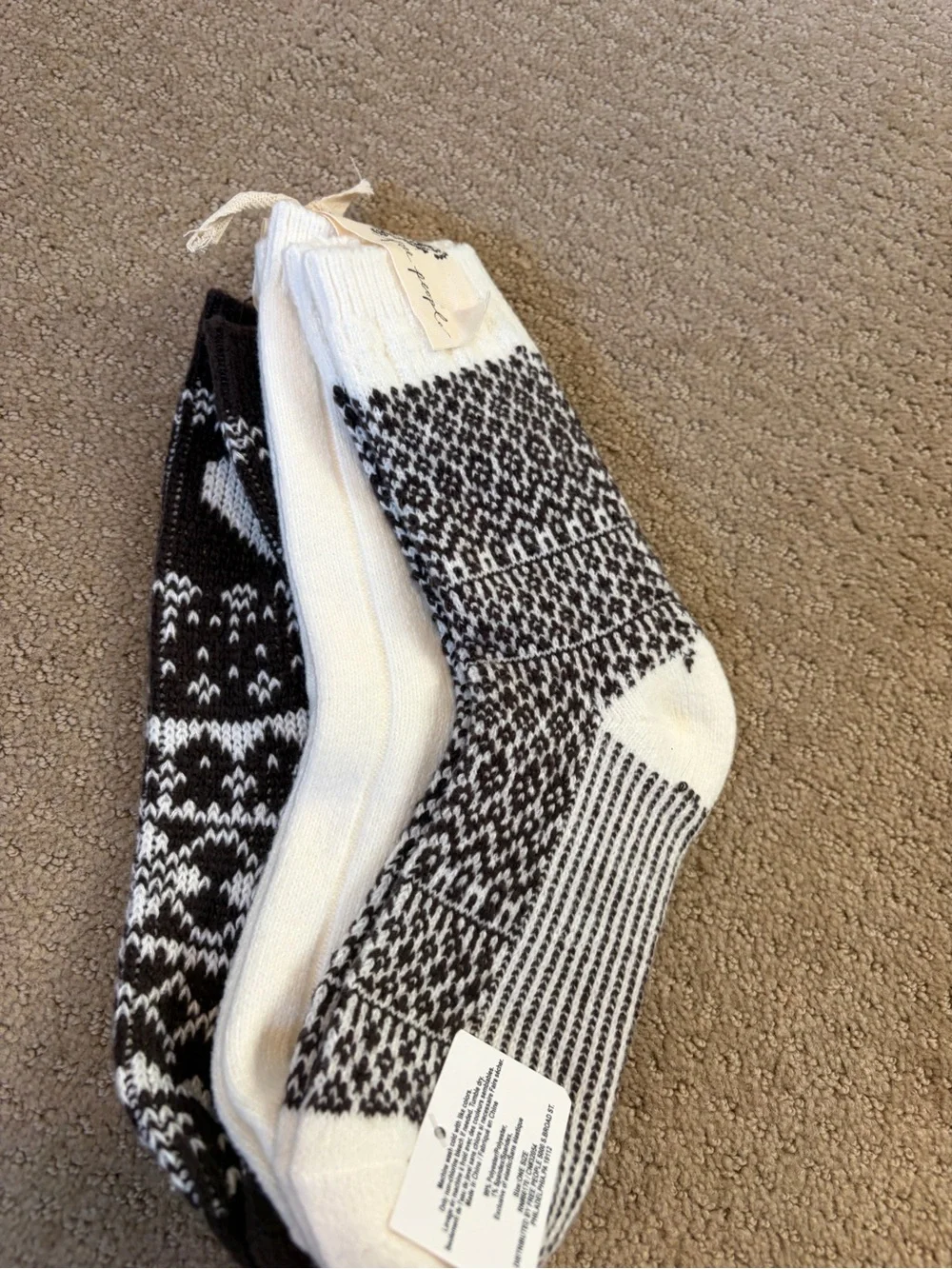 Free People Brown & White Heart Fair Isle Socks- three pair, new